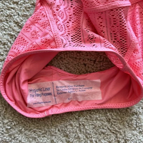 Becca Swim Coral Pink Cut Out Lace One Piece Swimsuit - Small - Picture 5 of 9